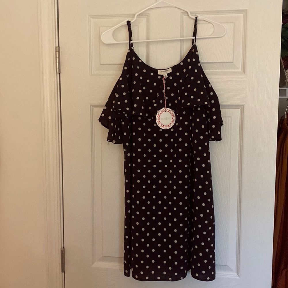 Black and White Polka Dot Cold Shoulder Shift Dress